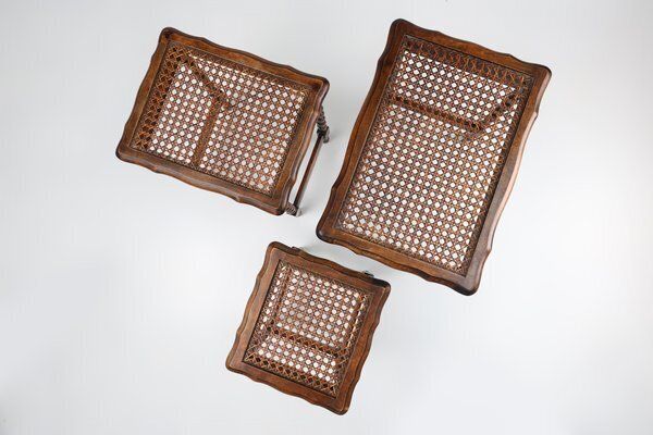785.0 20th Century Oak And Rattan Nesting Tables, Set Of 3 photo