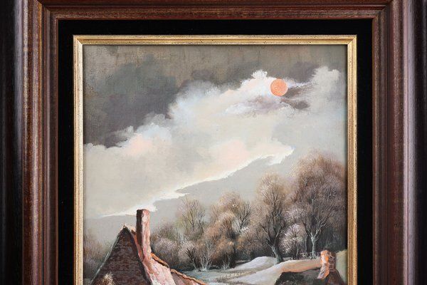 Landscape With Houses, 1950s, Oil On Canvas, Framed photo vinterior