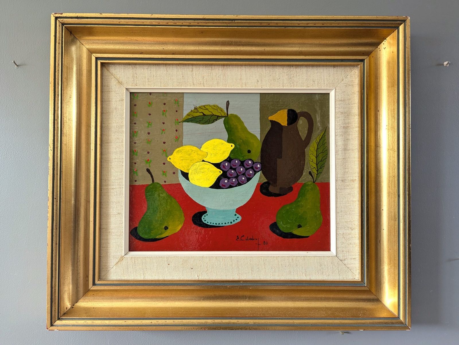 Lemon & Pears Oil Painting, 1980s