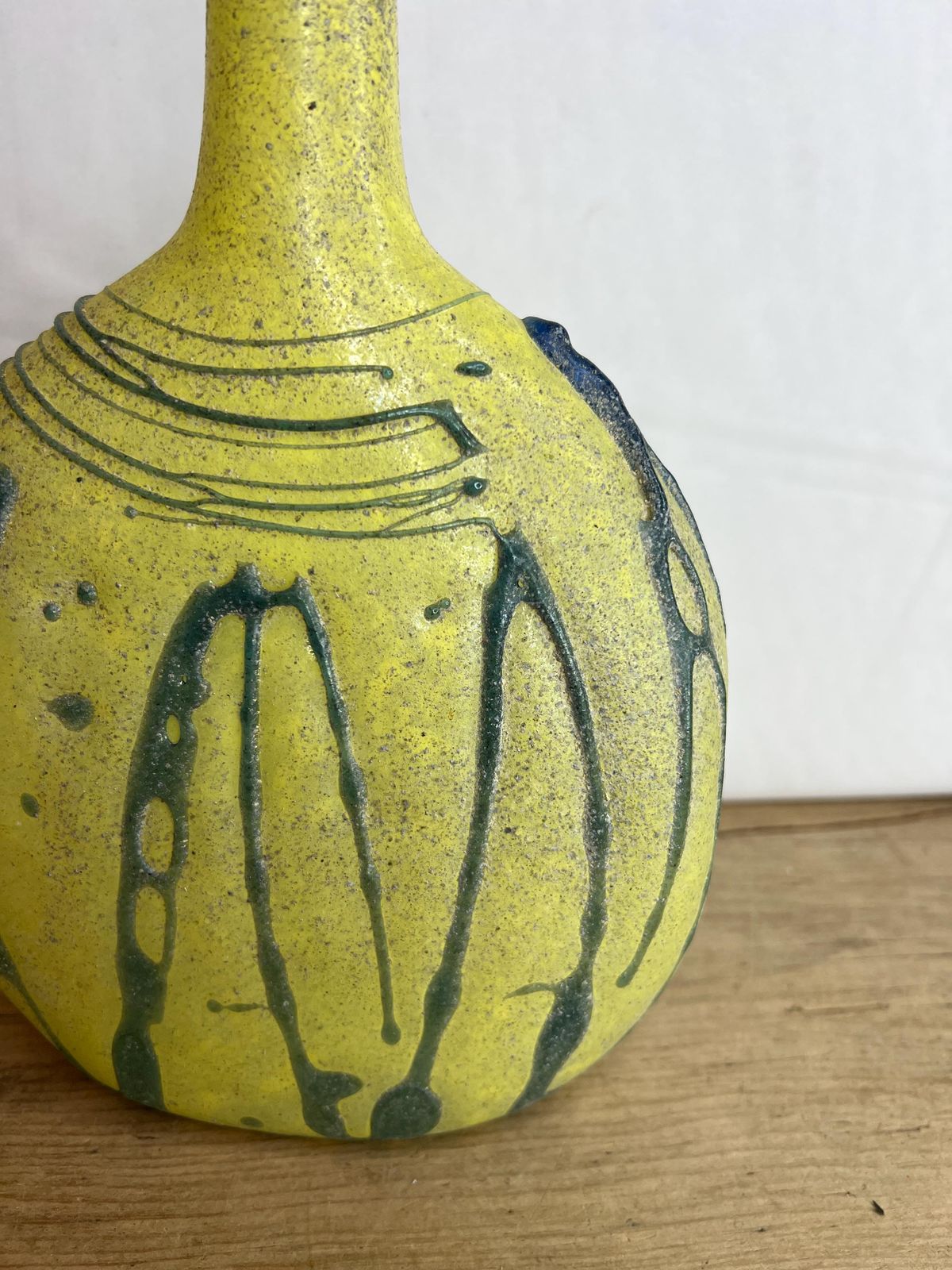 Vintage Murano Scavo Chunky Yellow Art Glass Vase Textured Sand Feel To It With Grey Trailed Design photo for sale
