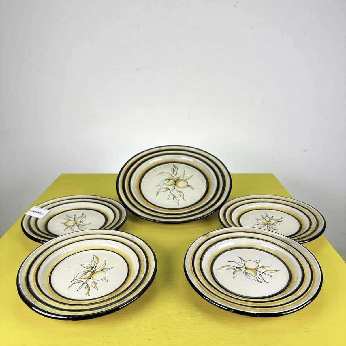 Vintage Glazed Terracotta Plates Cas, 5 Pieces
