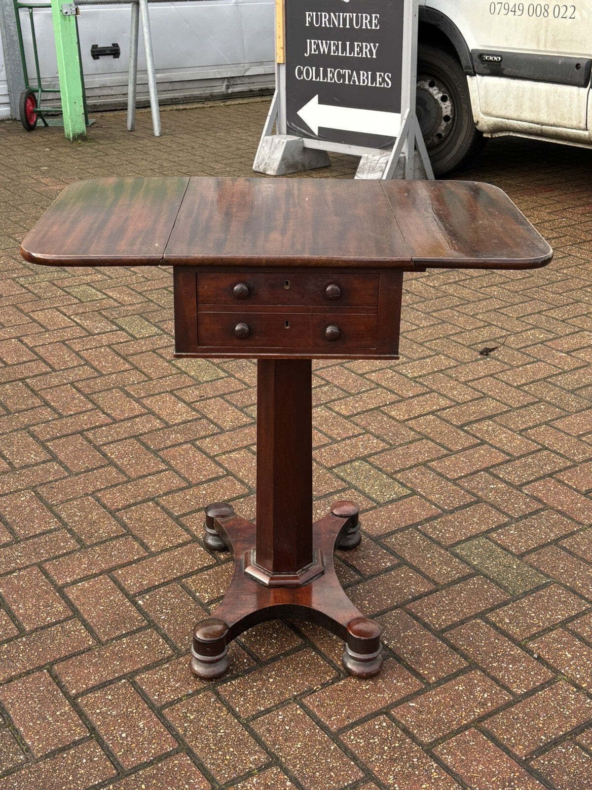 Furniture Victorian Mahogany Lamp Table, Side Table. With Drawer photo