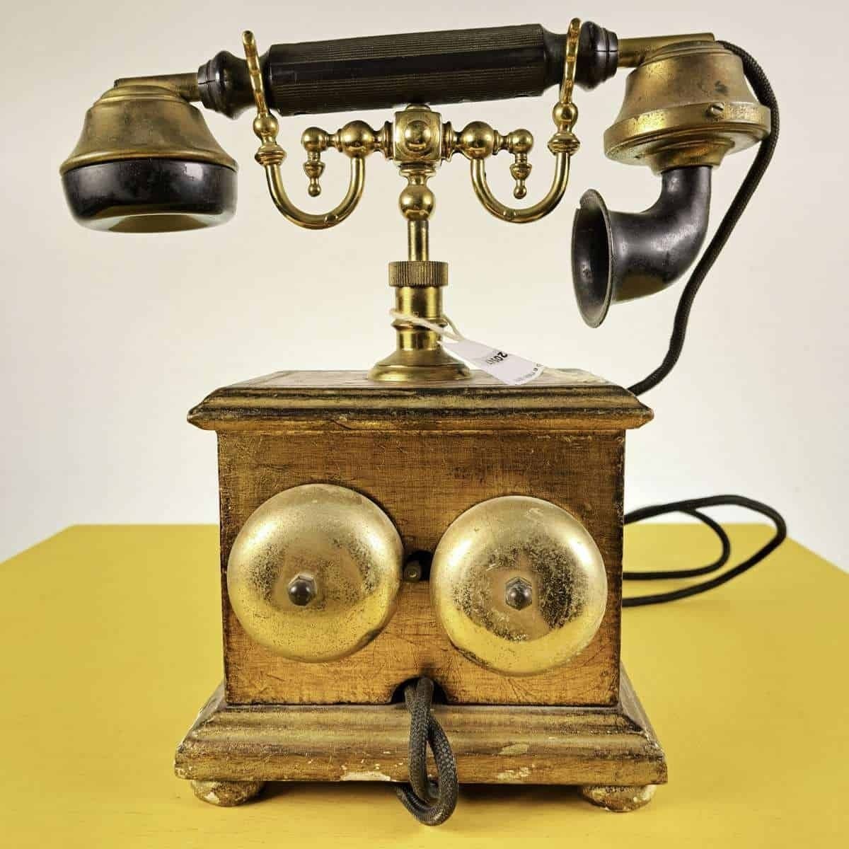 photo for sale Vintage Telephone In Wood And Metal Hand Painted
