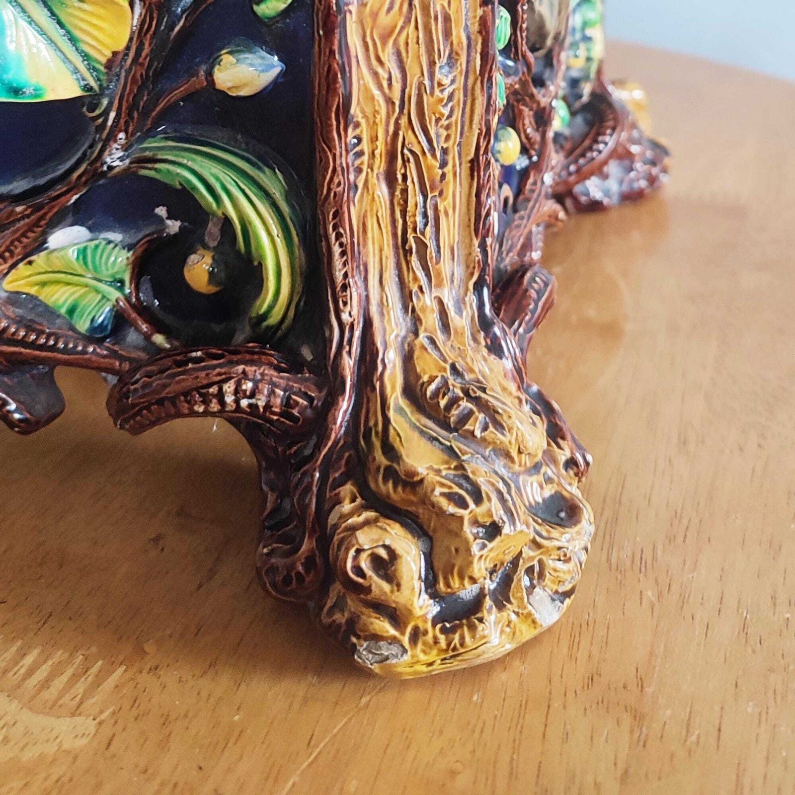 Large Antique 19th C Polychrome Majolica Planter By Wilhelm Schiller & Sons #261 Floral Bohemia Pottery Cobalt Blue Maiden / Gentleman Motif photo vinterior
