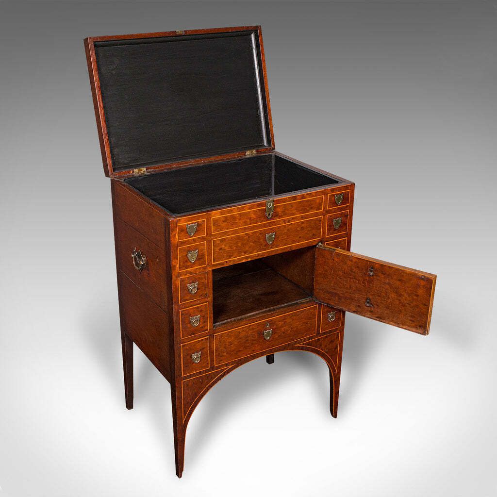Antique Drawing Room Show Cabinet, English, Burr Walnut, Chest On Stand, Regency photo furniture