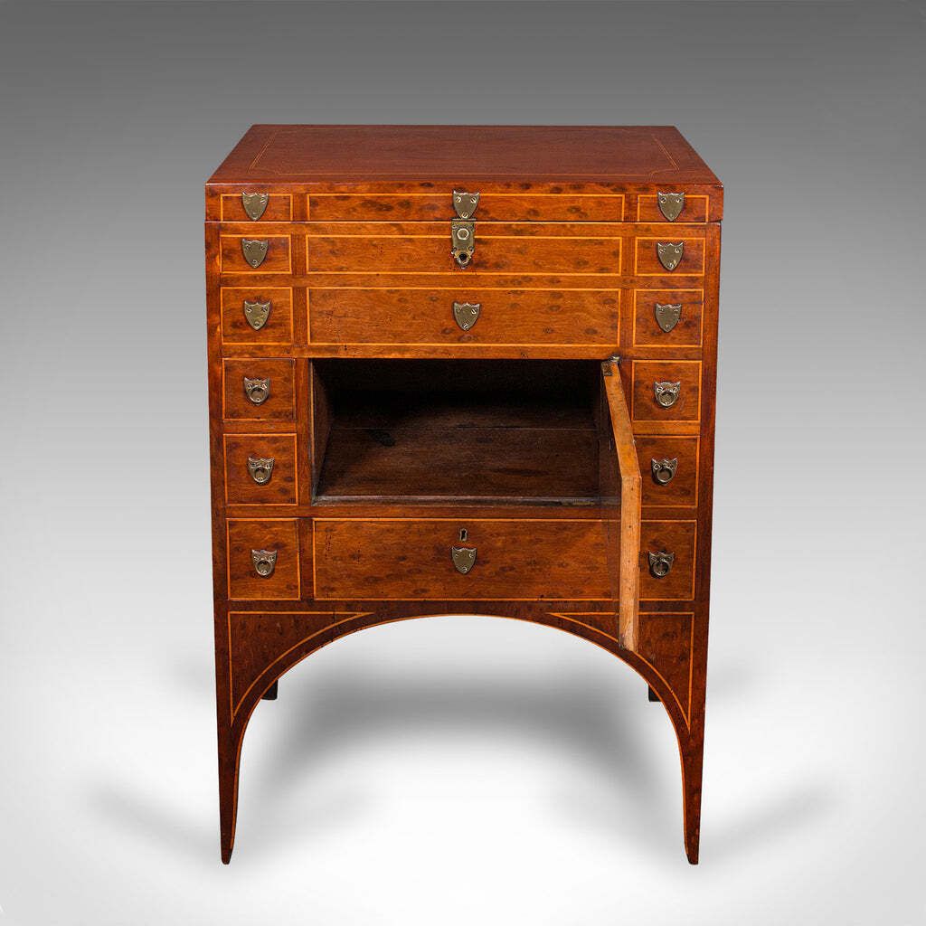 Antique Drawing Room Show Cabinet, English, Burr Walnut, Chest On Stand, Regency photo Furniture