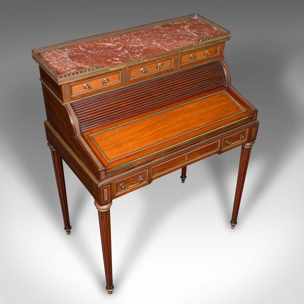 Antique Lady's Writing Desk, French, Marble, Roll Top Bureaux, Victorian, C.1850 photo vintage