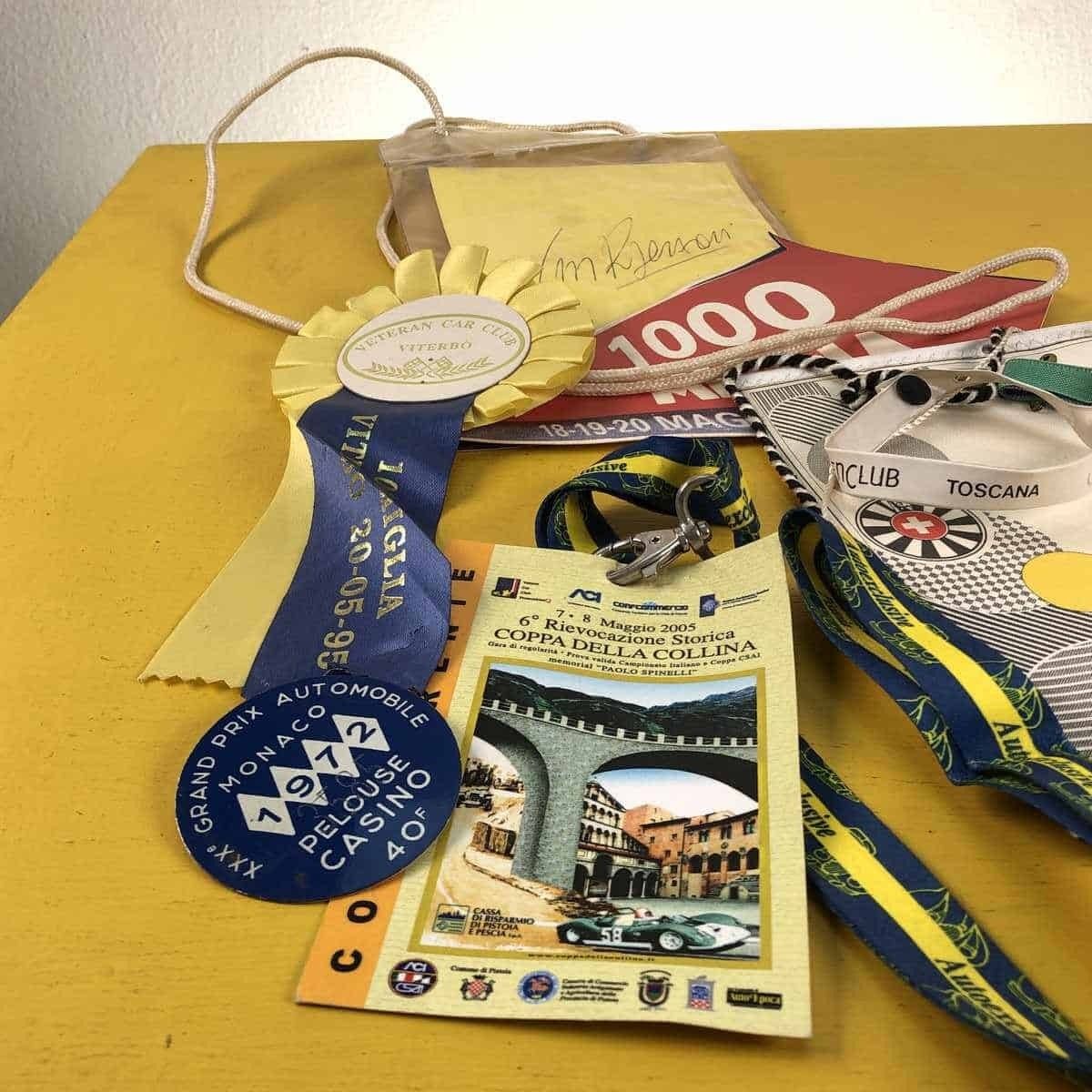 Pennants, Passes, Pins From Vintage Car Rallies And Races   Clay Regazzoni's Autograph Is Present Inside photo furniture