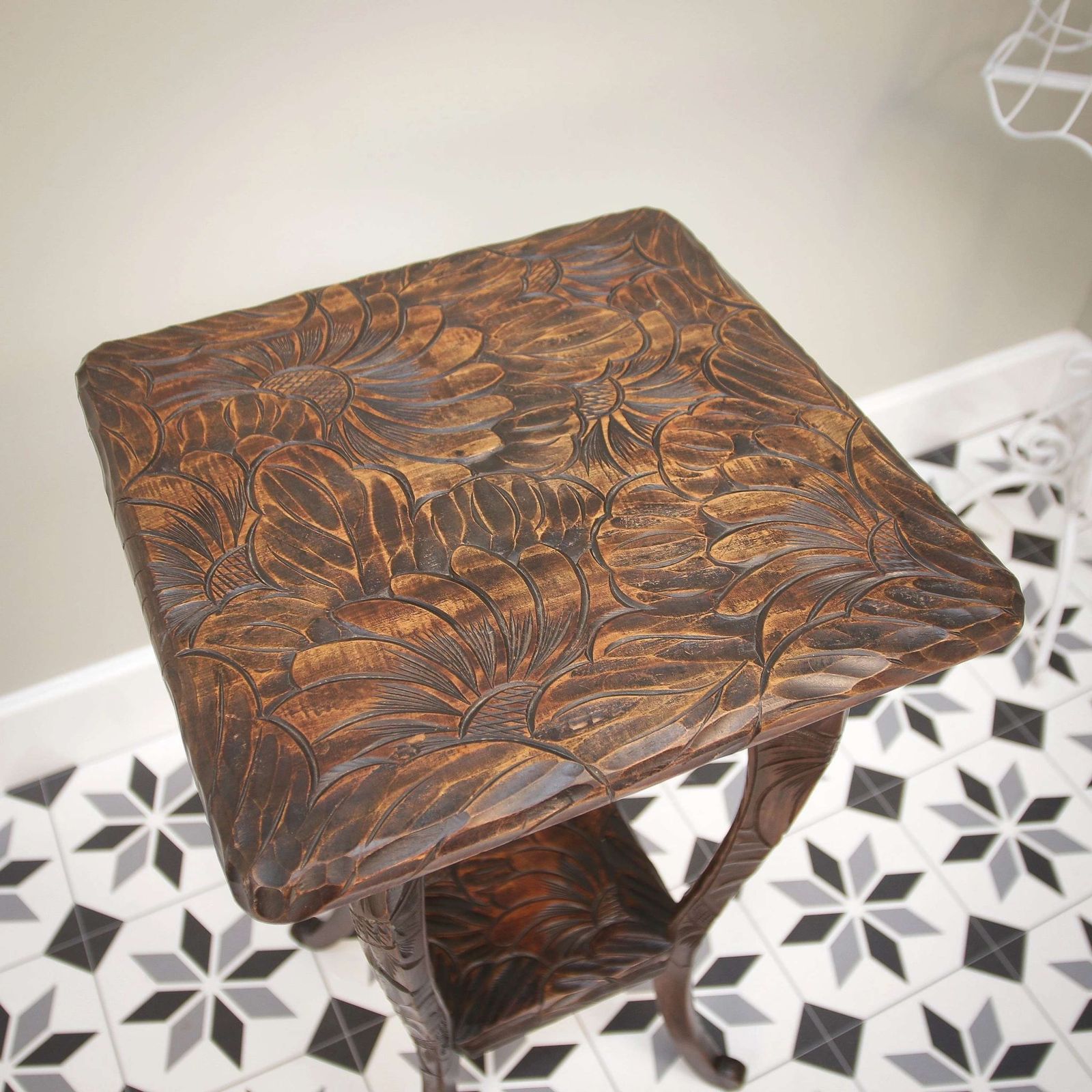 Liberty And Co Side Table Japanese Hand Carved Wood With Two Tiers photo Furniture