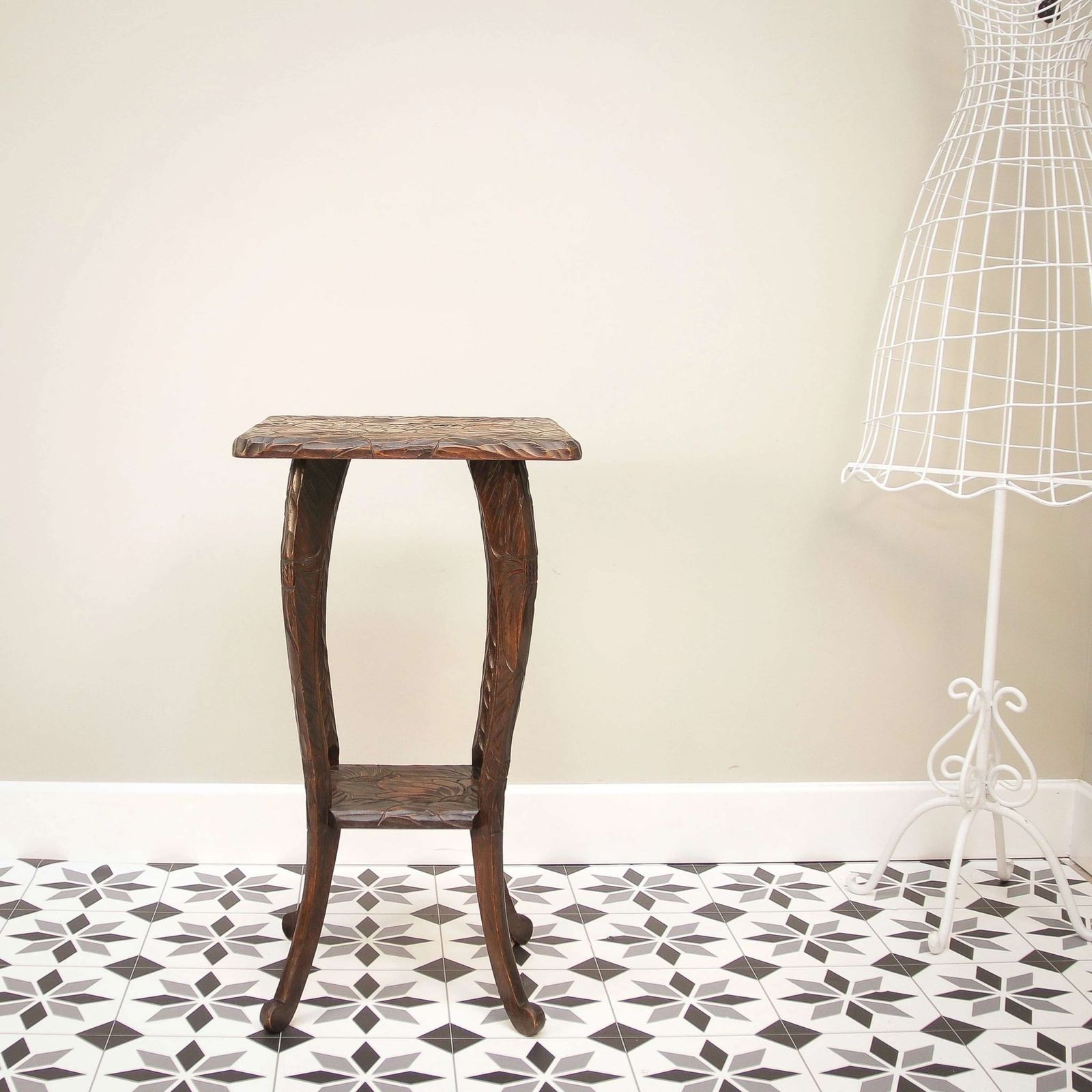 Liberty And Co Side Table Japanese Hand Carved Wood With Two Tiers photo vinterior
