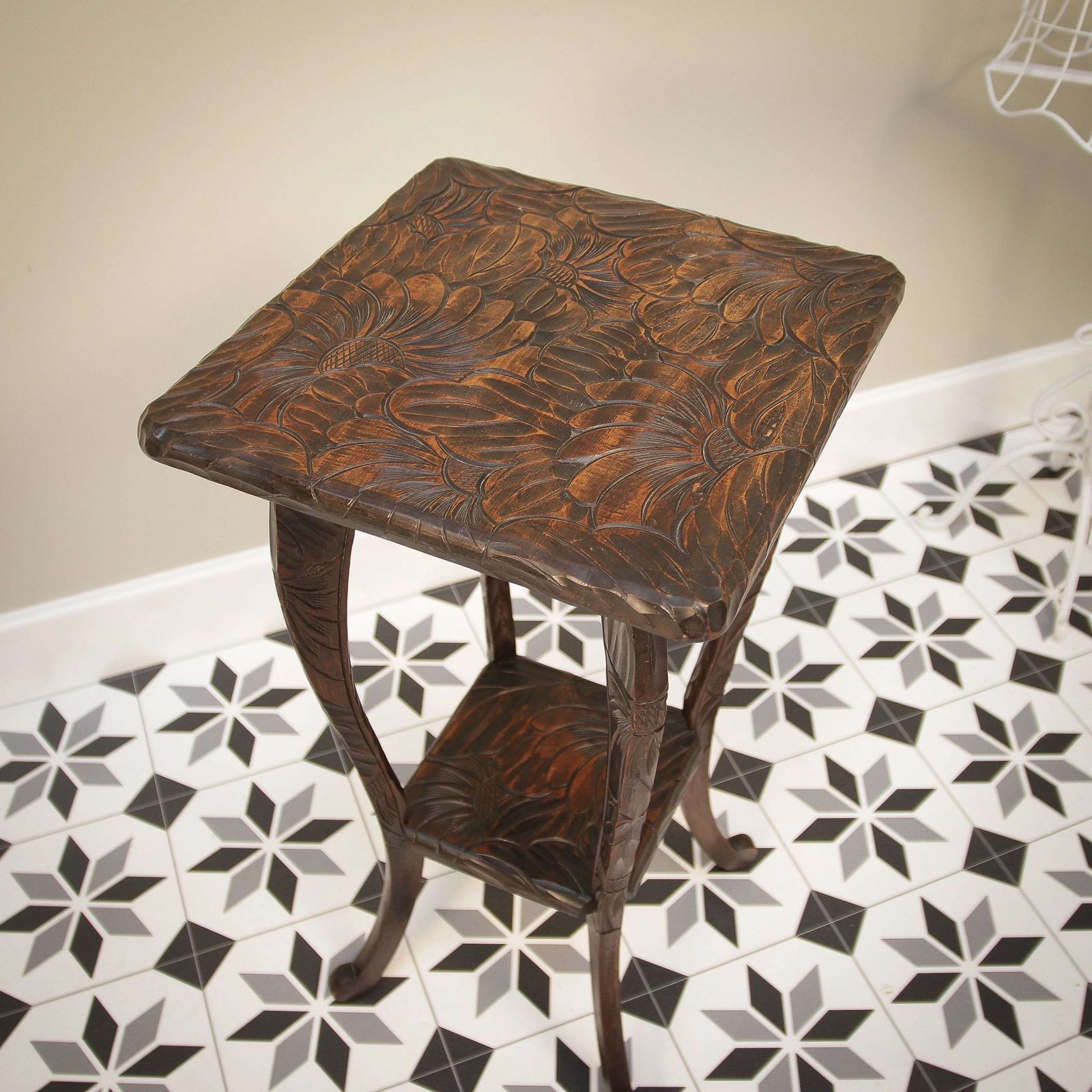 Liberty And Co Side Table Japanese Hand Carved Wood With Two Tiers photo buy