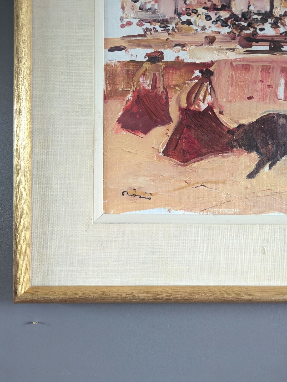 Bullfight In Motion Oil Painting photo vintage