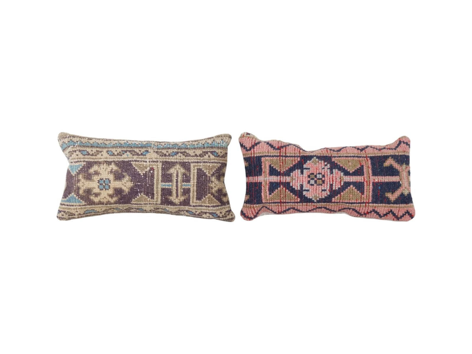 Set Of Two Anatolian Carpet Rug Pillow, Matching Blue Lumbar Pillow Cover, Ethnic Vintage Handmade Lumbar Cover
