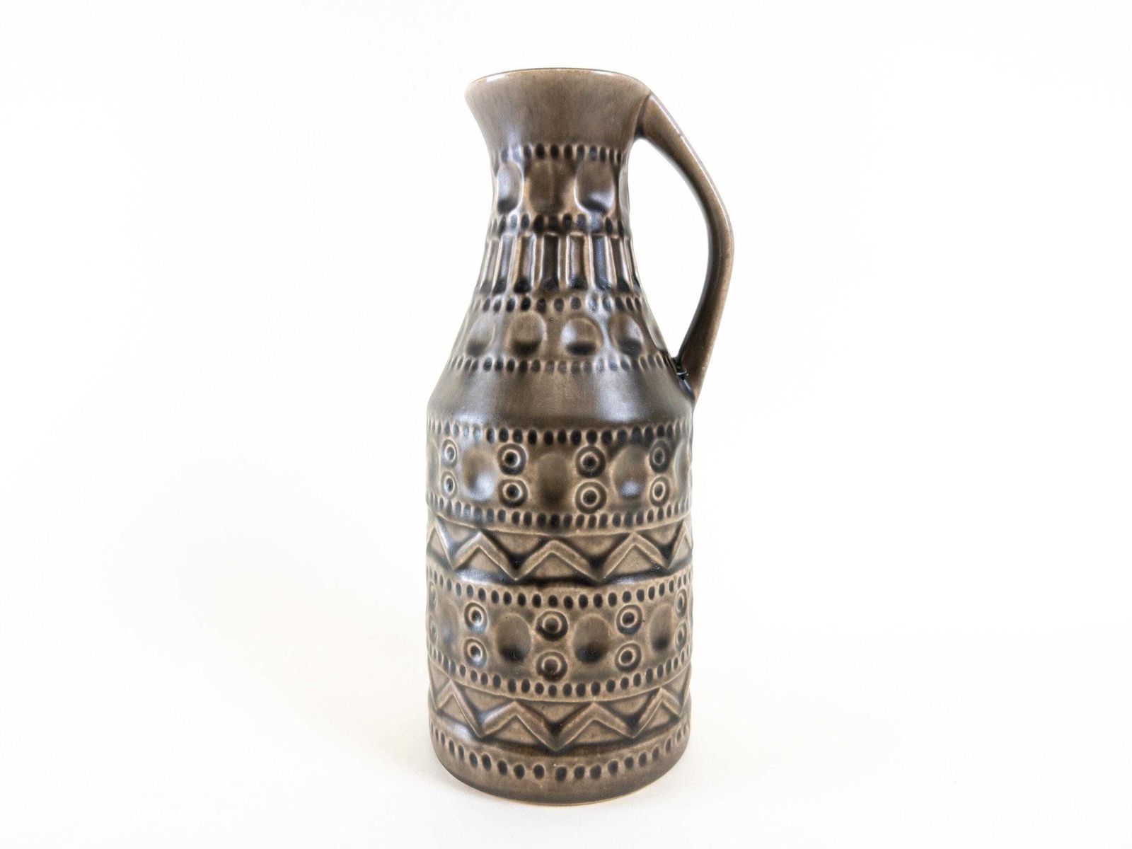 Bay Keramik Warm Grey Vase With Handle   West German Pottery Impressed Design   Bay Form 224 20 photo furniture