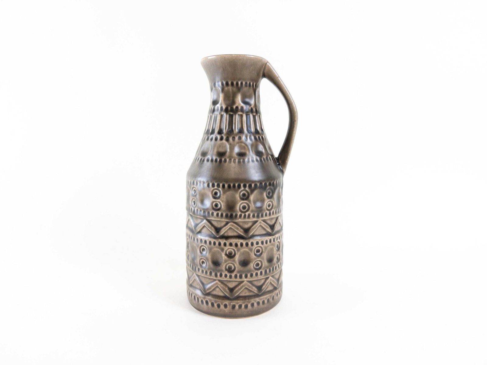 Bay Keramik Warm Grey Vase With Handle   West German Pottery Impressed Design   Bay Form 224 20 photo for sale