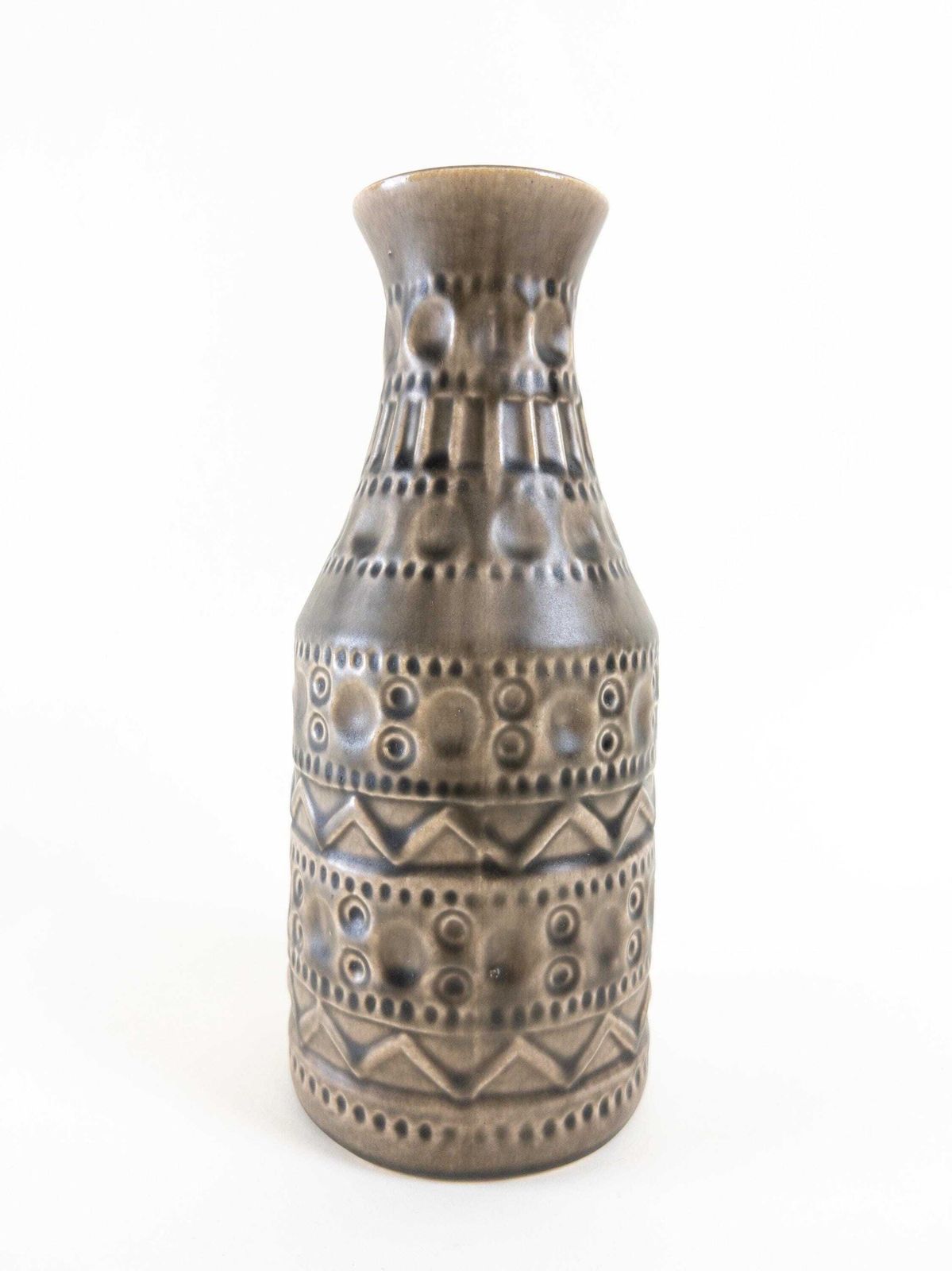 Bay Keramik Warm Grey Vase With Handle   West German Pottery Impressed Design   Bay Form 224 20 photo Home Decor