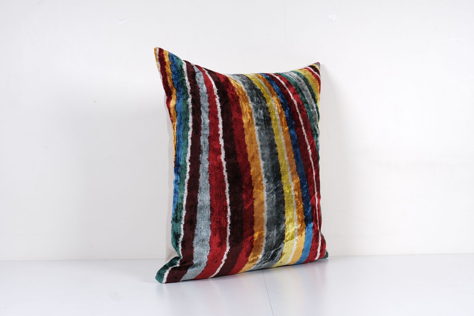 Silk Ikat Velvet Colorful Pillow Cover, Matching Pink Ikat Pillowcase, Set Uzbek Designer Throw Pillow photo Textiles