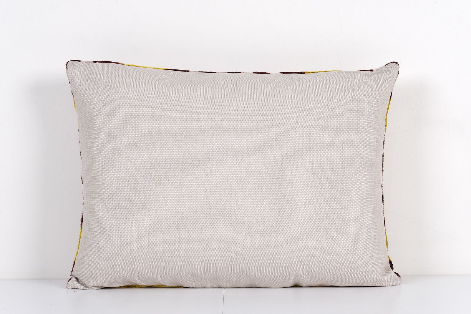 Silk Ikat Velvet Pillow Cover – Yellow And Burgundy Geometric Pattern – Turkish Bohemian Accent Cushion photo Textiles