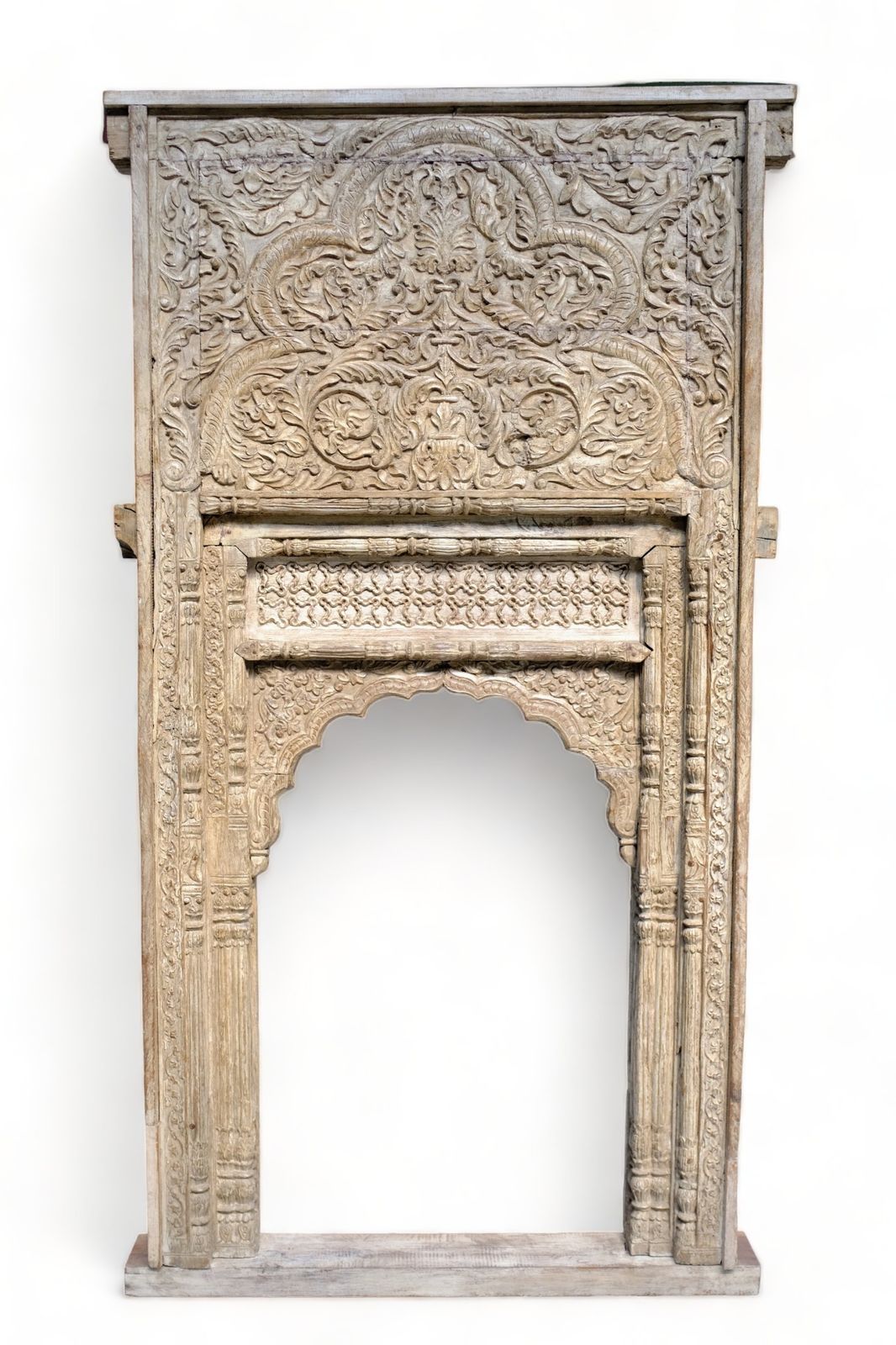 19th Century Antique Indian Wooden Jharokha Mirror | Handcrafted Wall Décor With Mughal Heritage & Rajasthani Carving