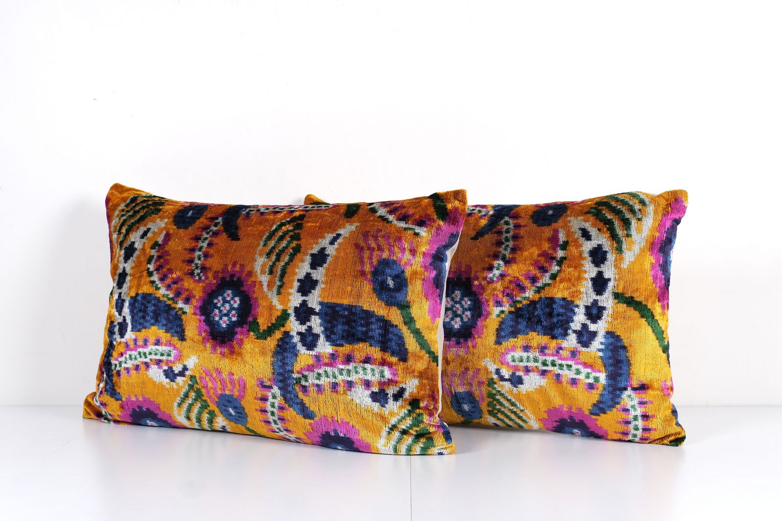 Orange Velvet Ikat Cushion   Pair Silk Floral Lumbar Pillow Cover photo furniture