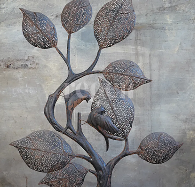 Antique Indian Handcrafted Metal Birds & Leaves Sculptures & Home Decor From 1900s photo Art