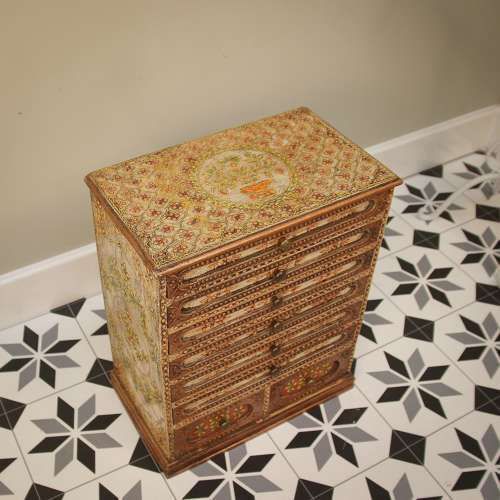 Indian Hand Crafted And Hand Decorated Wooden Spice Cabinet Chest photo vinterior