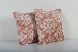 Handwoven Dusty Pink Ikat Cushions   Set Of Two Floral Velvet Pillows For Sophisticated Decor photo furniture