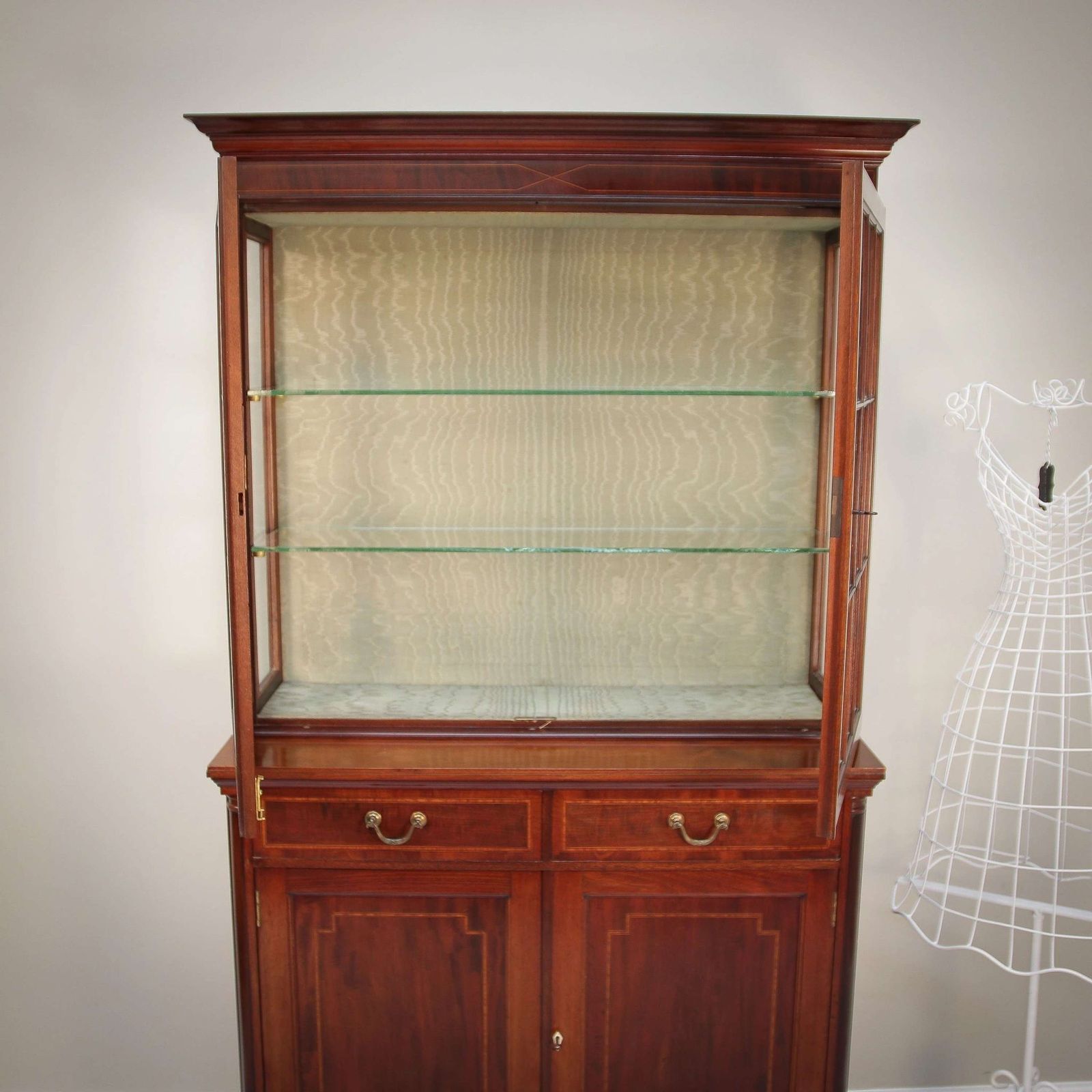 Antique Edwardian Inlaid Mahogany Bookcase On Cabriole Legs. photo Furniture