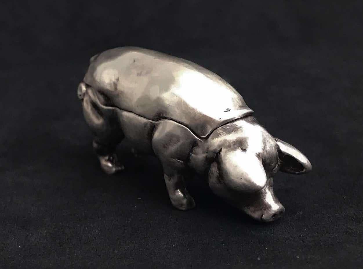 Buccellati Sterling Pill Box Pig Shaped Italian Design Jewelry Early XX Vintage Signed Mario Buccellati Box Collection Luxury Gift