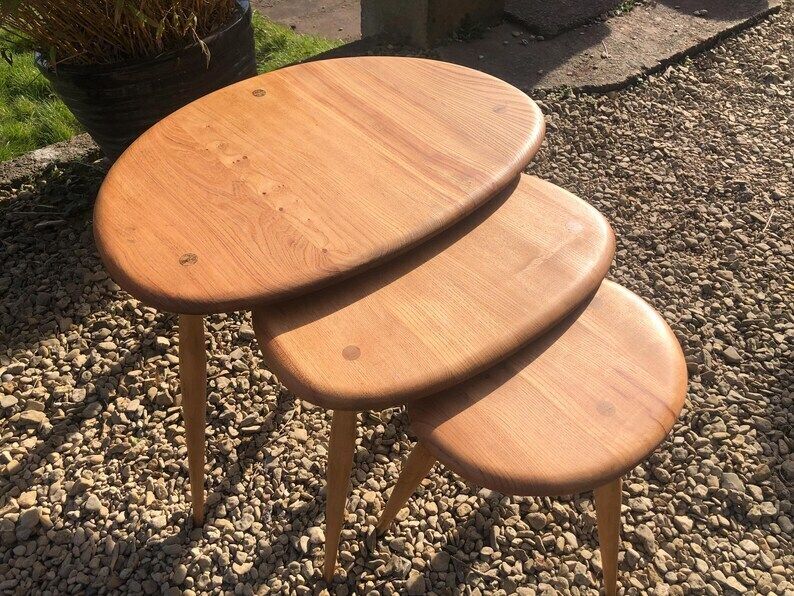 Vintage Blue Label Ercol Pebble Tables 1960,S photo furniture
