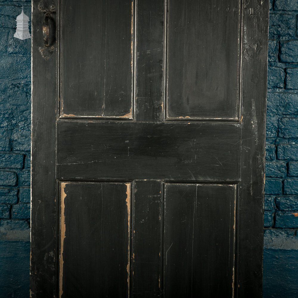 Reclaimed 4 Panel Door – Distressed White & Black Paint, Suffolk Latch. photo for sale