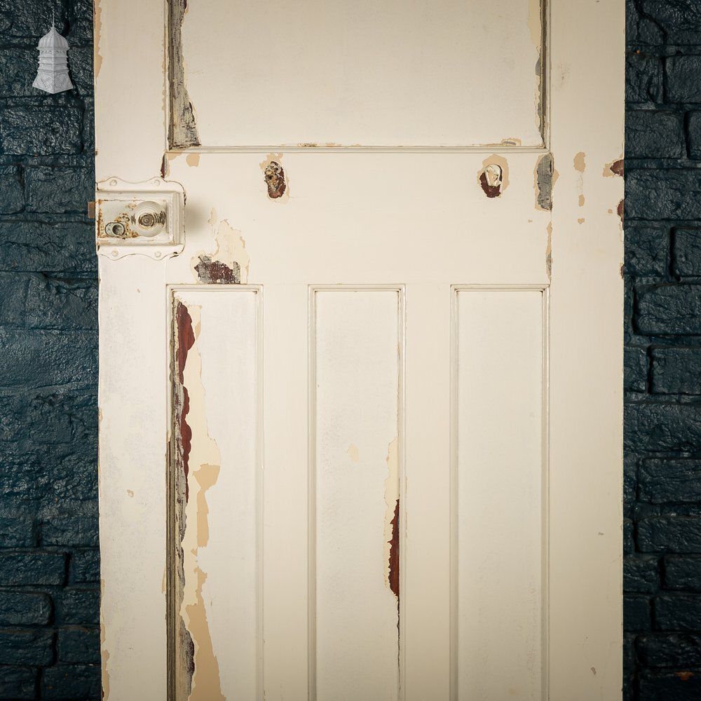 Home Fixtures 1930s 4 Panel Door – Distressed White, Beehive Handles, Original Locks & Hinges photo
