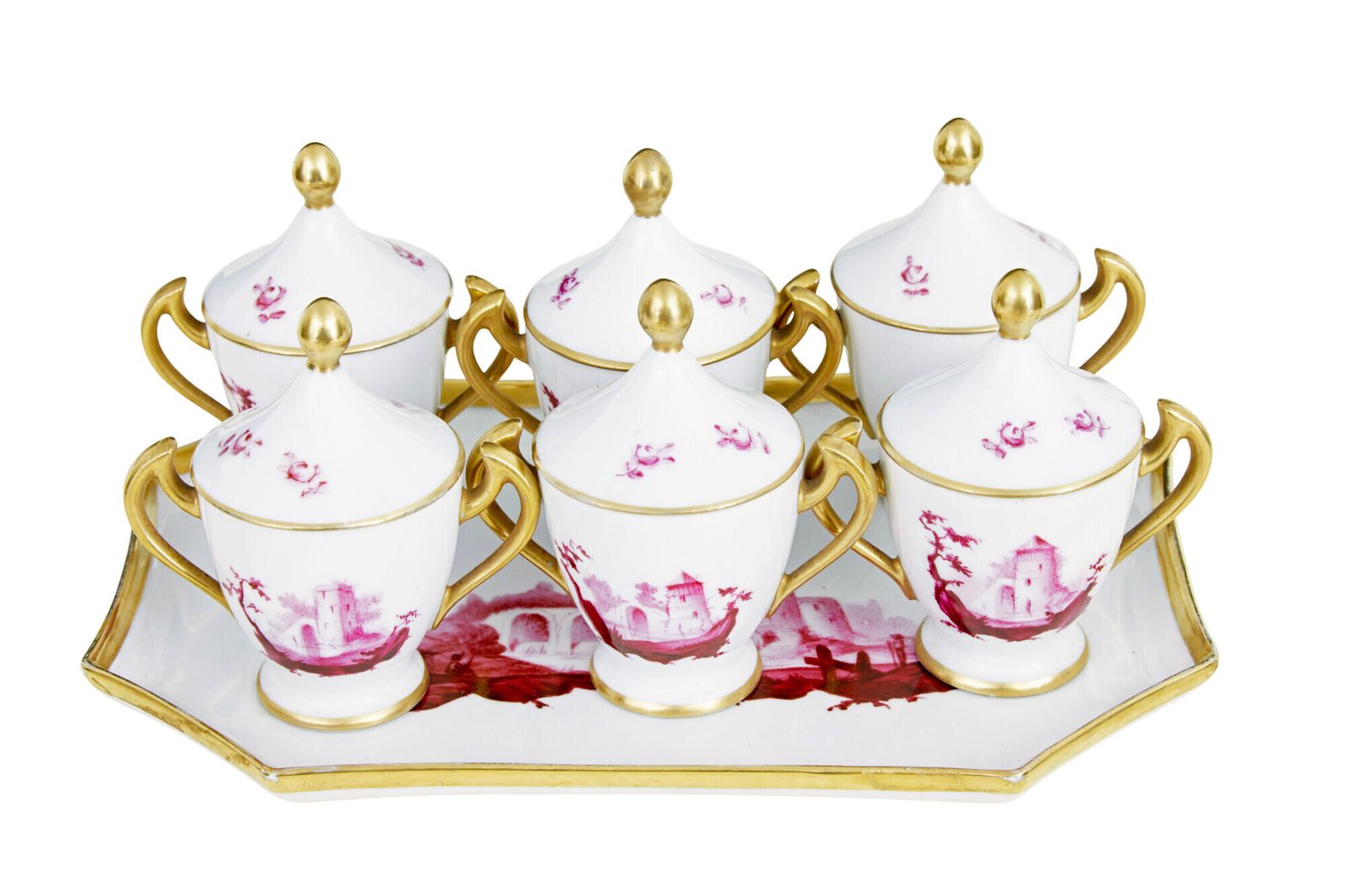 20th Century French Porcelain 7 Piece Dessert Set