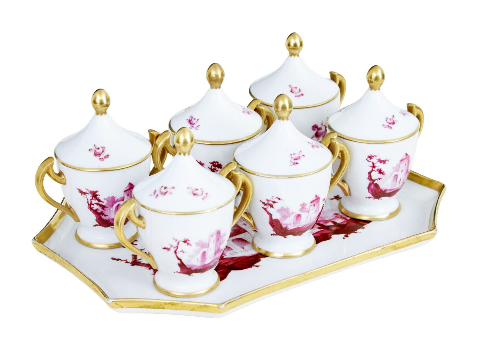 20th Century French Porcelain 7 Piece Dessert Set photo vintage
