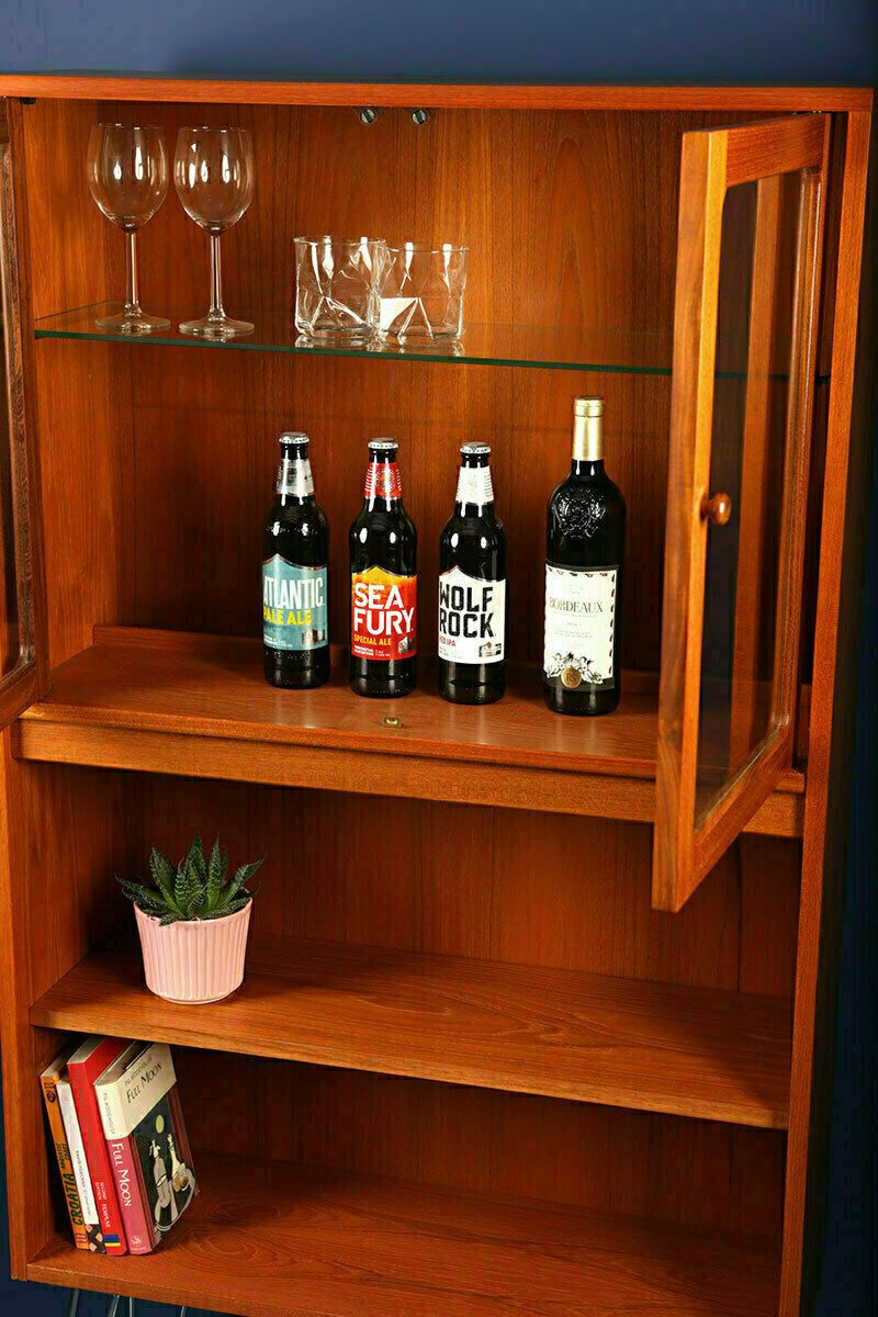 G Plan Fresco Tall Drinks Glass Display Cabinet On Hairpin Legs 1970s photo Furniture