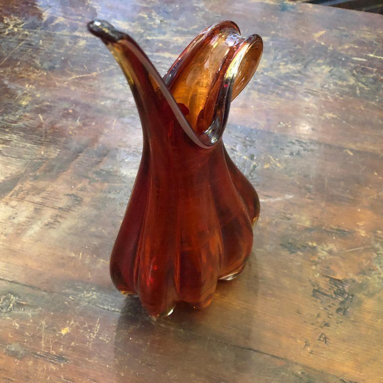 photo furniture Mid Century Modern Italian Sommerso Red Murano Glass Vase, 1960