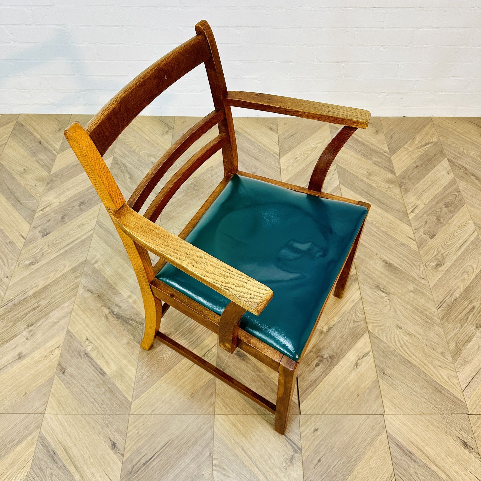 Mid Century Oak + Leather Former Clerks Chair, Stamped 1952 photo 325.0