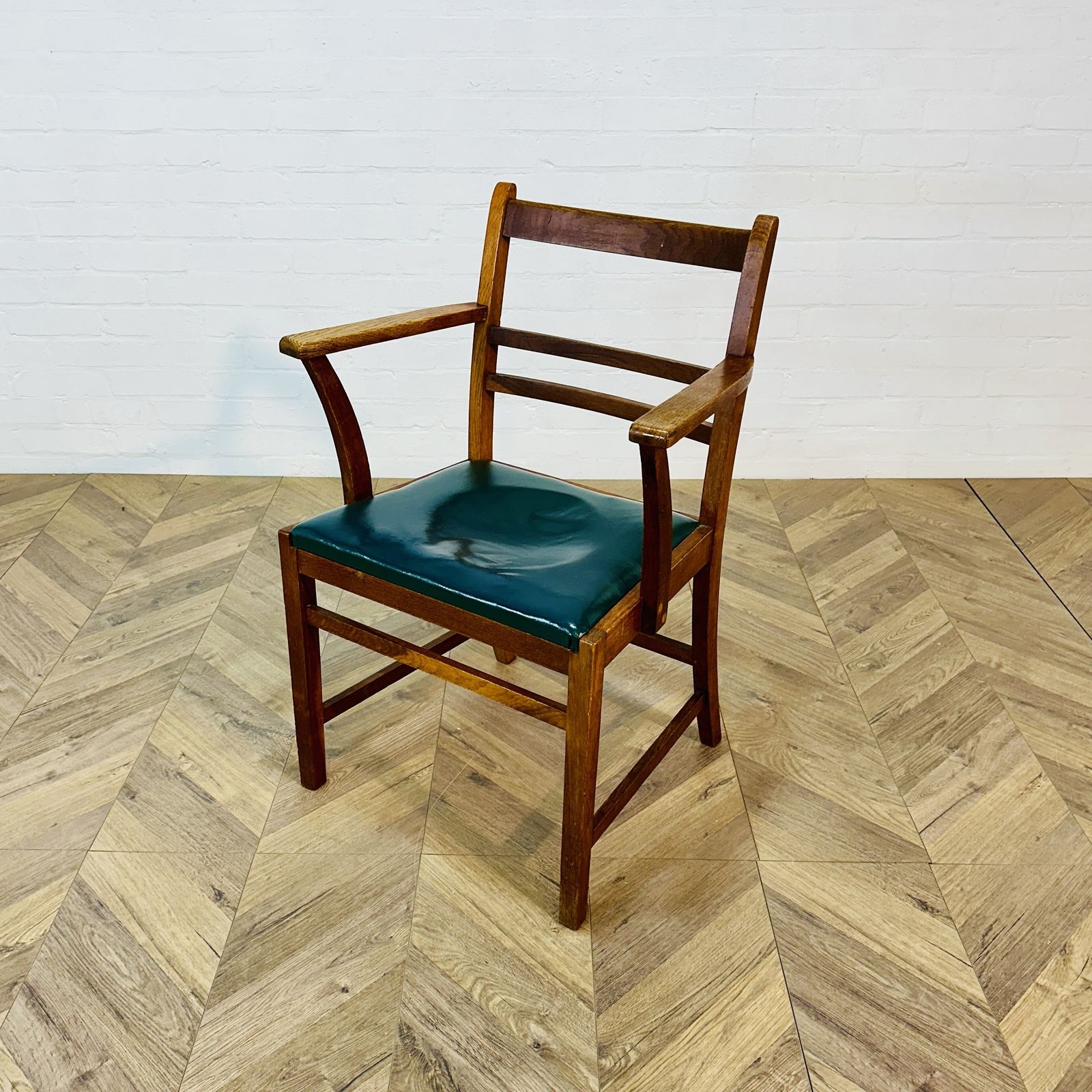 Mid Century Oak + Leather Former Clerks Chair, Stamped 1952 photo vintage