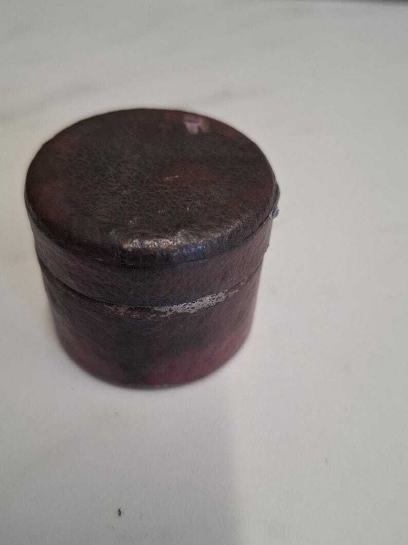 Antique Round Read Leather Traveling Inkwell photo furniture
