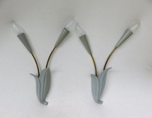 Floral Wall Lights In Brass & Aluminum, Ott Leuchten, 1950s, Set Of 2 photo furniture