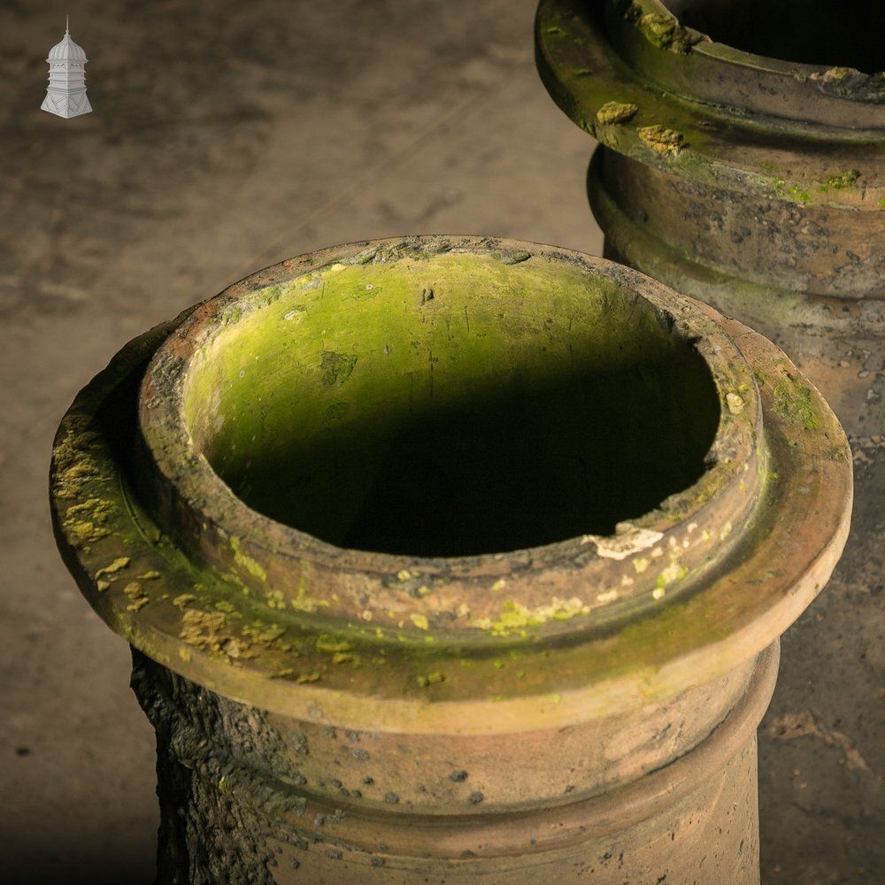 Cannon Head Chimney Pots Pair, Weathered Garden Planters photo vinterior