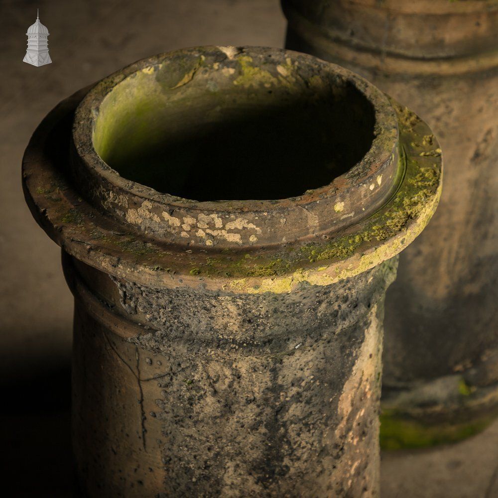 photo vinterior Cannon Head Chimney Pots Pair, Weathered Garden Planters