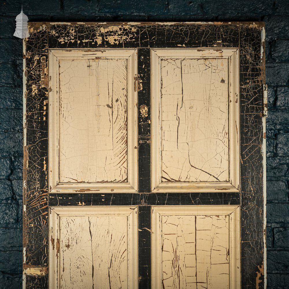Reclaimed 6 Panel Door – Black & Cream Paint, Faux Wood Grain, Distressed Finish photo furniture