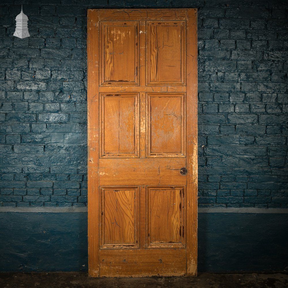 photo furniture Reclaimed 6 Panel Door – Black & Cream Paint, Faux Wood Grain, Distressed Finish