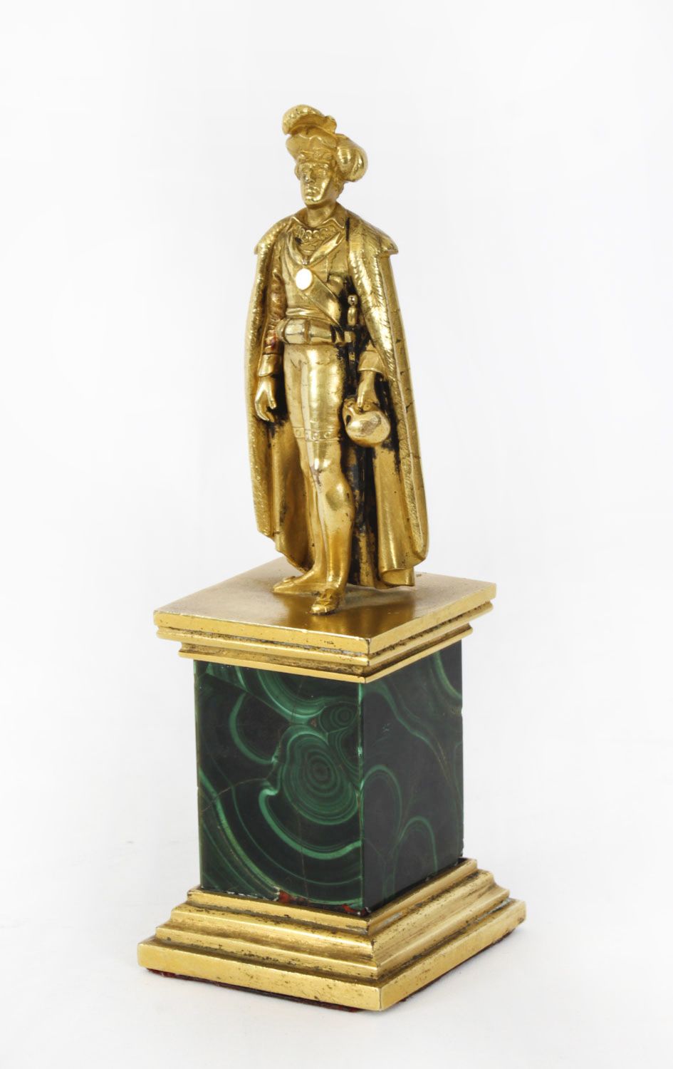 Antique Continental Gilt Bronze Malachite  Sculpture Hamlet C 1870