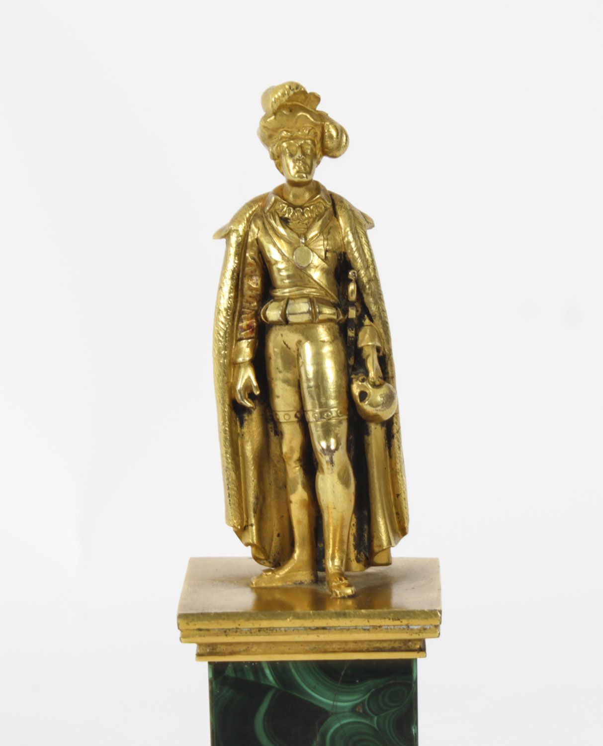 Antique Continental Gilt Bronze Malachite  Sculpture Hamlet C 1870 photo 525.0