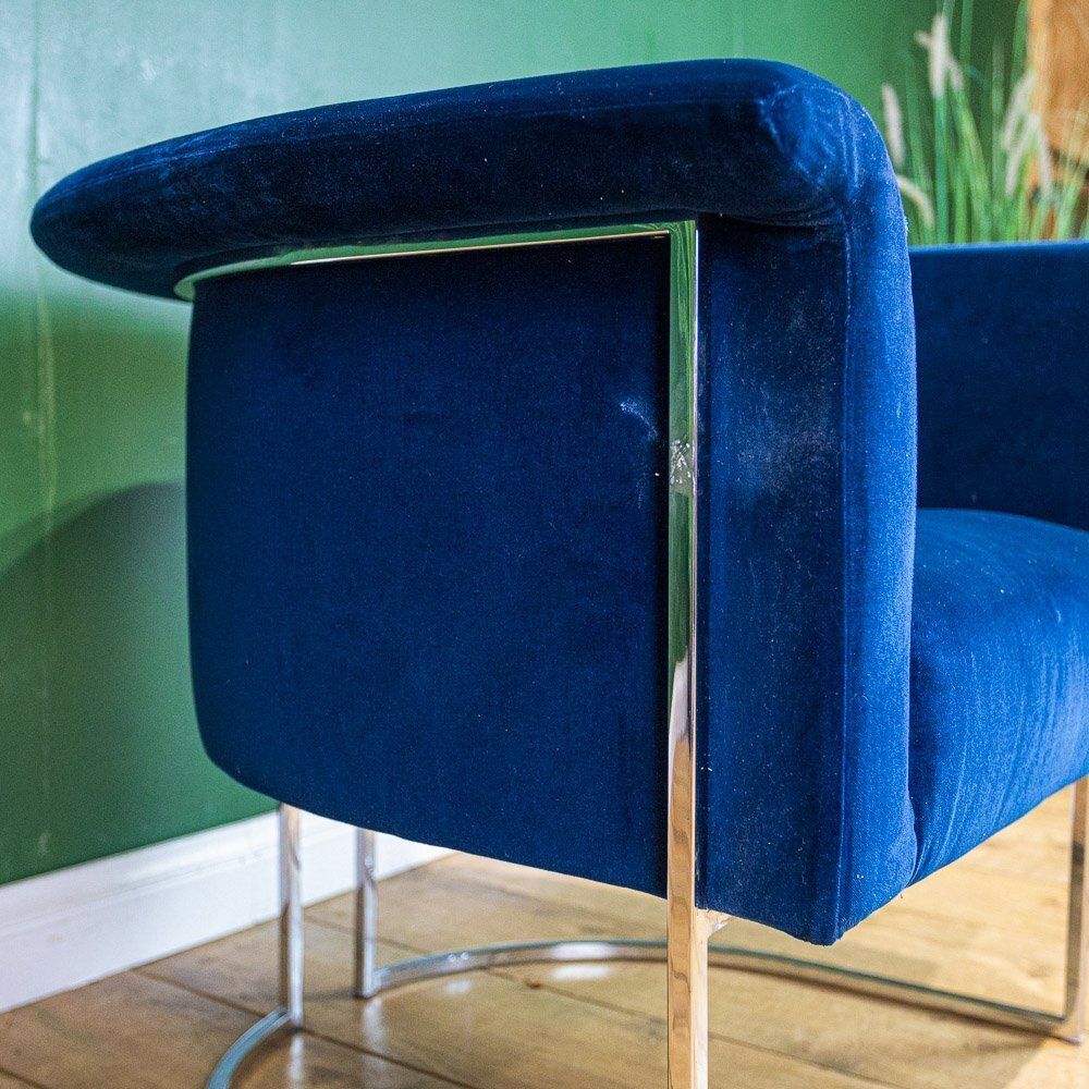 photo for sale Chrome Framed Barrel Back Blue Tub Armchair