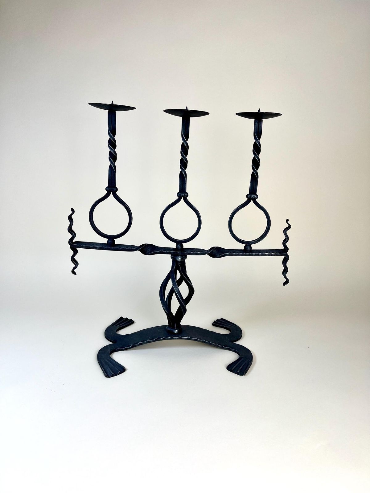 Whimsical Medieval Style Candle Holder, Iron Candelabra, Medieval Modern Style Lighting photo for sale
