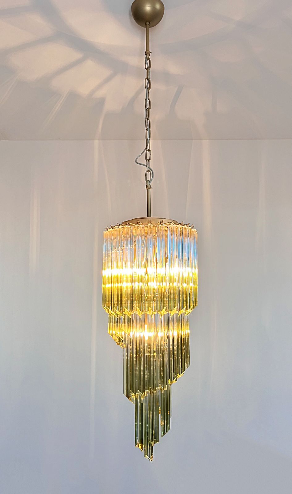 photo buy Murano Glass Spiral Chandelier – 54 Quadriedri Shaded Green Prisms