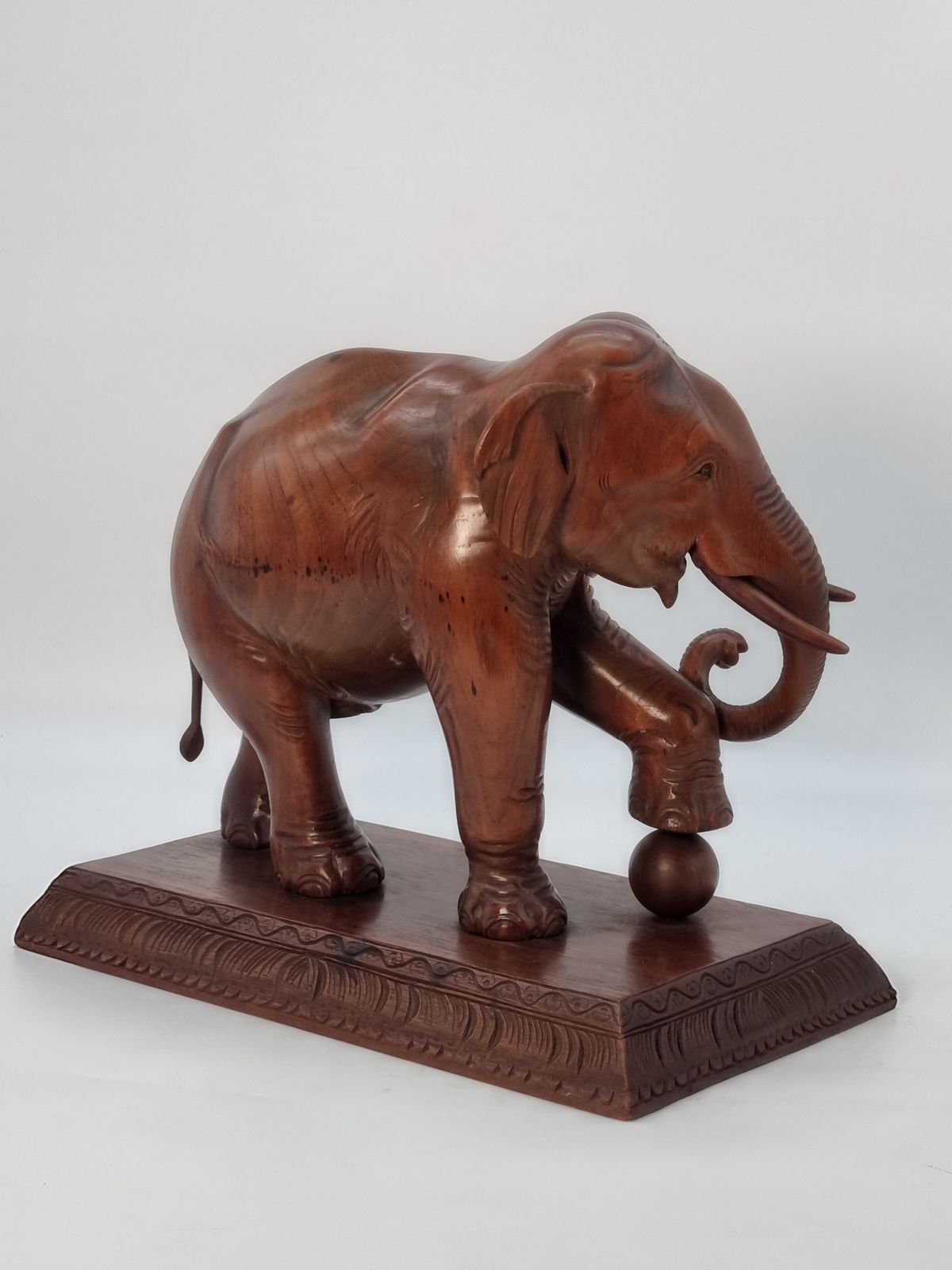 A Large Pair Of Indian Raj Period Performing Elephants Carved In Solid Teak Circa 1880 photo Home Decor